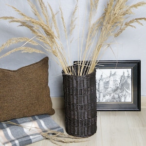 Styl boho wiklinowy wazon podłogowy na suszone kwiaty Kwiaty wiklinowe ciemnobrązowe wazony Dekoracyjny wazon podłogowy Rustykalny wystrój koszyka Dom na wsi