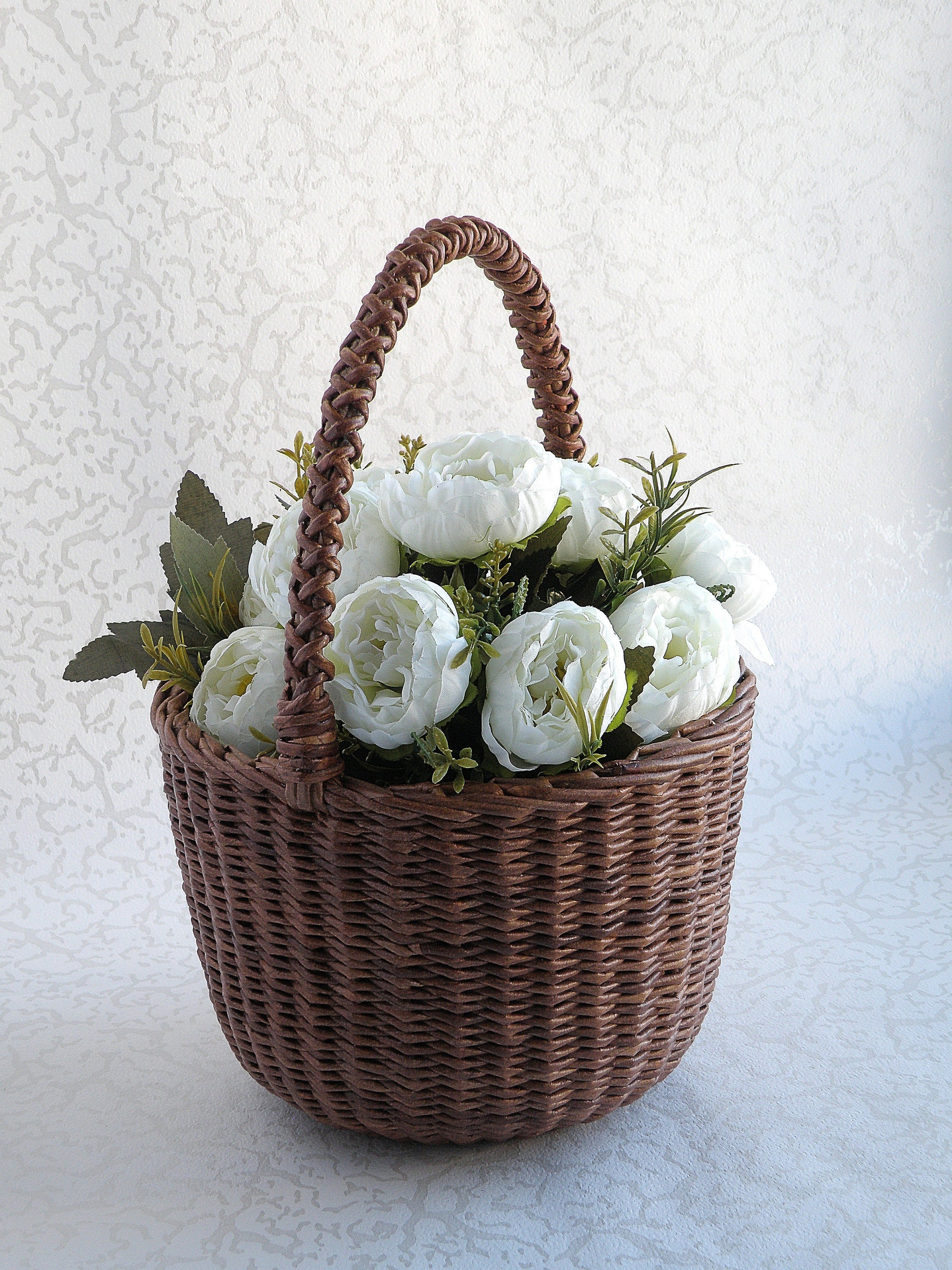 Rustic wedding basket with handle Romantic flower girl basket Etsy