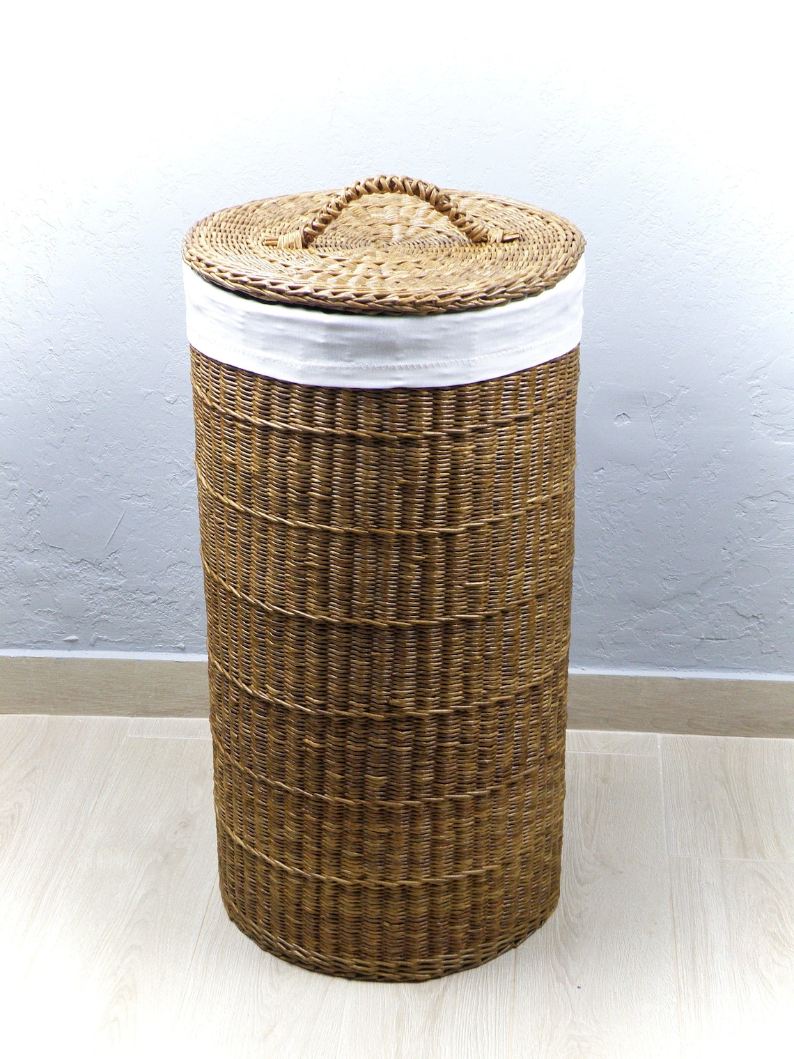 Tall laundry basket Wicker large basket with liner Round Etsy