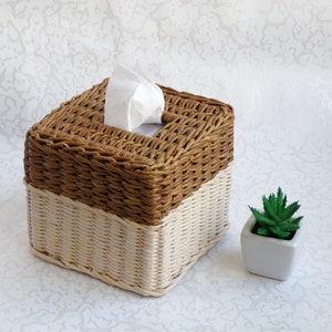 Square Tissue Box Cover Brown Wicker Tissue Box Country Rustic Napkin Holder Woven Tissue Dispenser Minimalist Style Tissue Box Holder