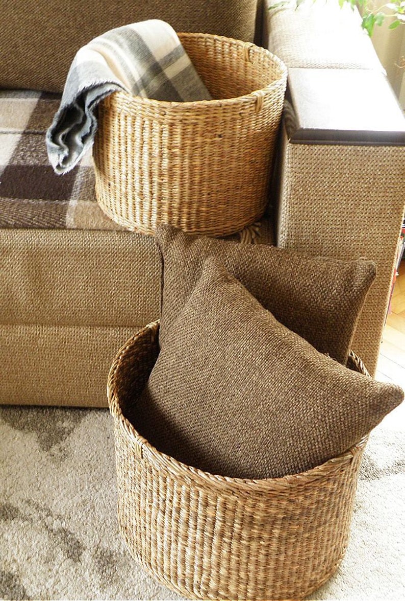 L Banana tree bark baskets Wicker brown storage basket Eco Etsy