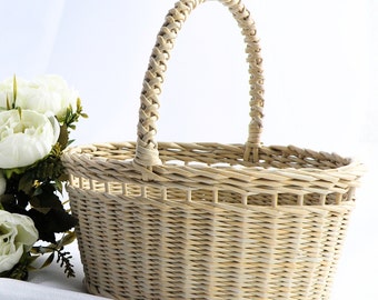 Panier ovale en osier avec poignée - Panier de fille de fleur idéal pour les mariages de jardin rustiques Panier à lancer de pétales Panier à brindilles rustiques Fille de fleur ivoire