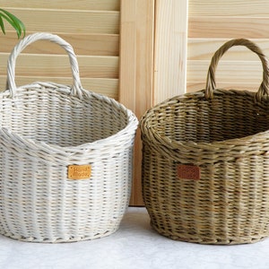 Wall hanging storage round basket Wall storage and organization Kitchen basket storage Rustic door basket Vegetable Fruit wicker baskets zdjęcie 5