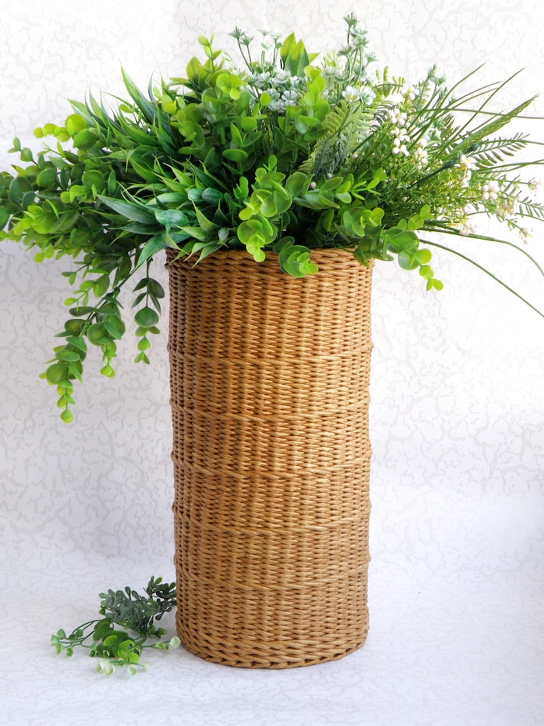 Modern style wicker floor vase for dried flowers Flowers wicker brown vases Decorative tall floor vase Rustic basket decor Country house image 7