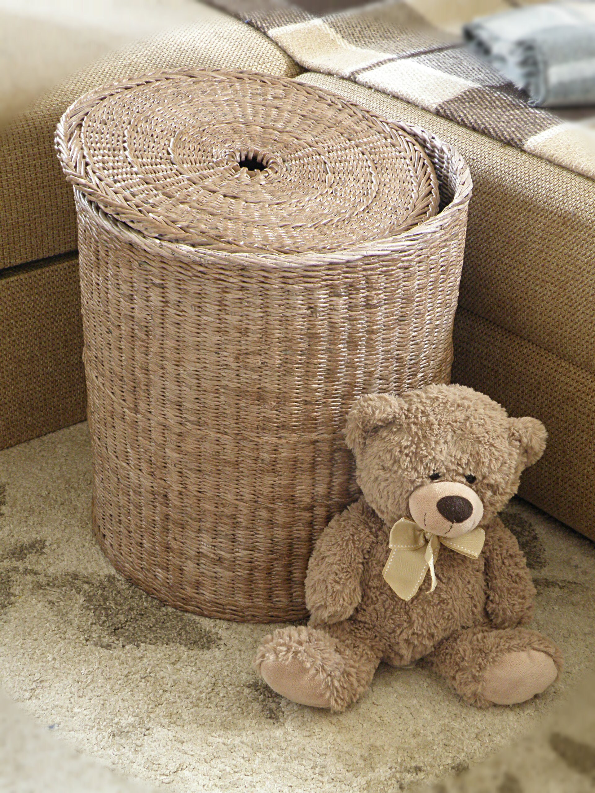 Tall wicker round brown basket with lid Deep laundry basket Etsy
