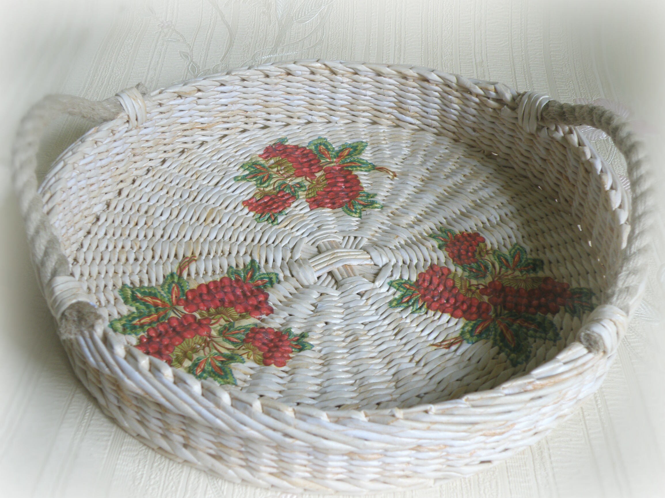 Large round wicker tray with handles Wall decor basket Etsy