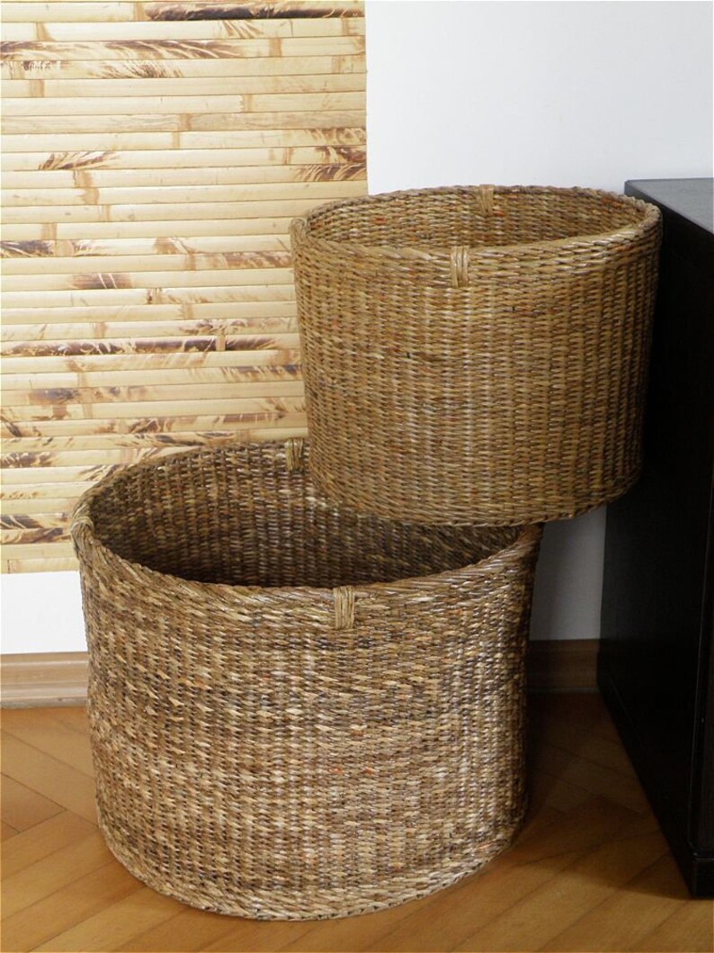 L Banana tree bark baskets Wicker brown storage basket Eco Etsy