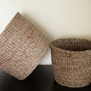 Natural woven brown storage basket Laundry wicker round basket Hamper bin Large Planter basket Banana Tree Bark Basket Waste basket Gift image 2