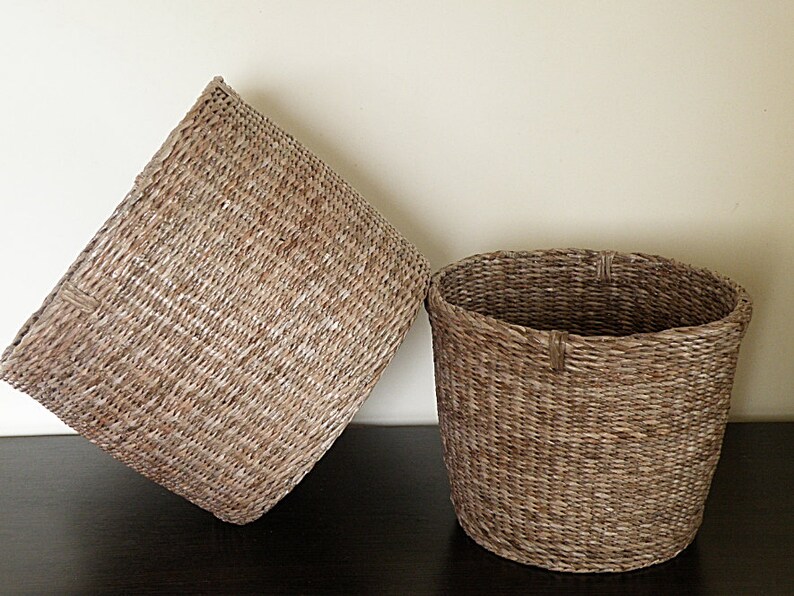 Natural woven brown storage basket Laundry wicker round basket Hamper bin Large Planter basket Banana Tree Bark Basket Waste basket Gift image 2