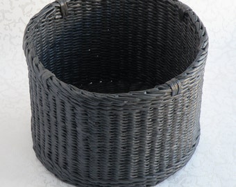 Planters Basket Laundry Wicker Round Basket Woven Storage Basket Black Colour Block Woven Boho style basket Indoor planter Country basket