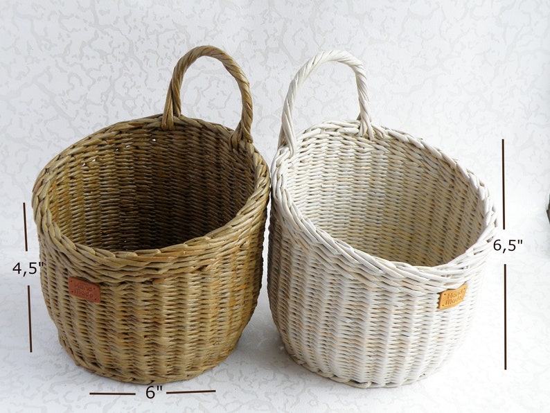 Wall hanging storage round basket Wall storage and organization Kitchen basket storage Rustic door basket Vegetable Fruit wicker baskets zdjęcie 3