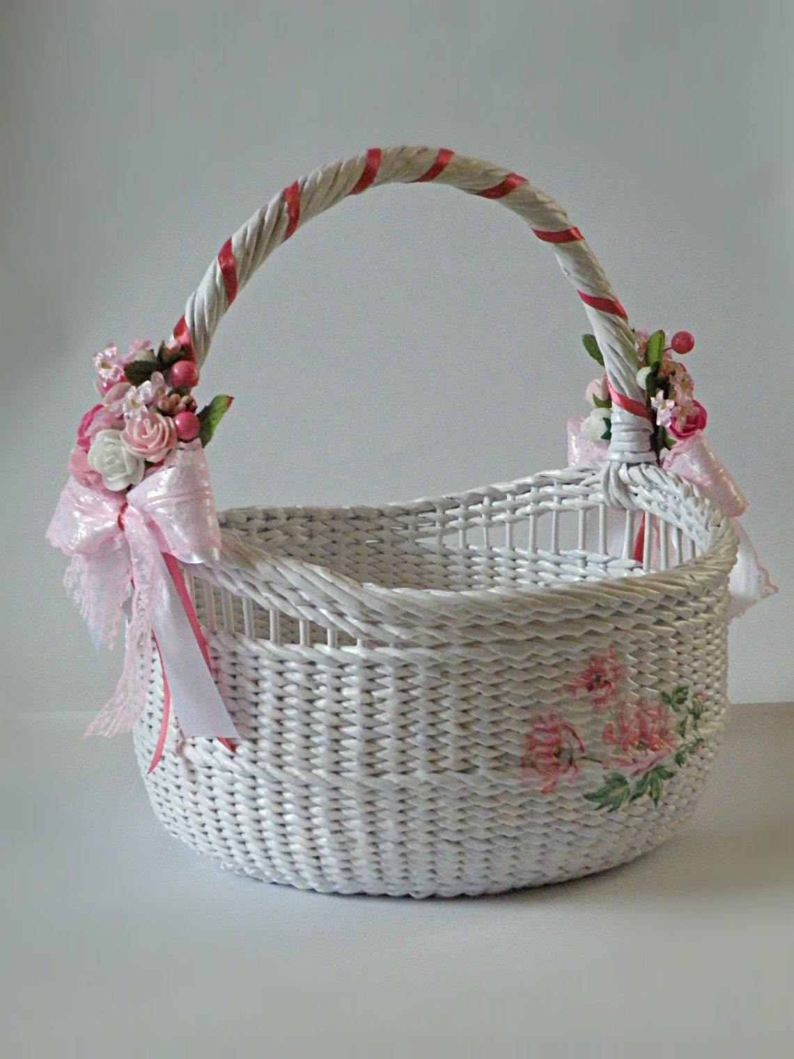 Easter Egg Wicker White Round Basket Easter Large Basket With Etsy