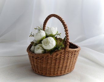 Panier à fleurs en osier tressé pour mariage