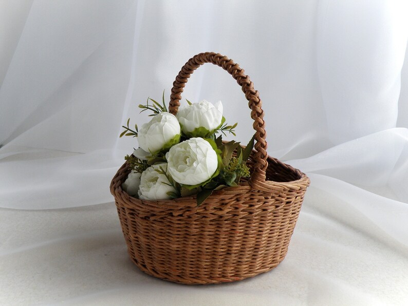 Oval Wicker Flower Girl Basket Flower Basket for a Rustic Etsy