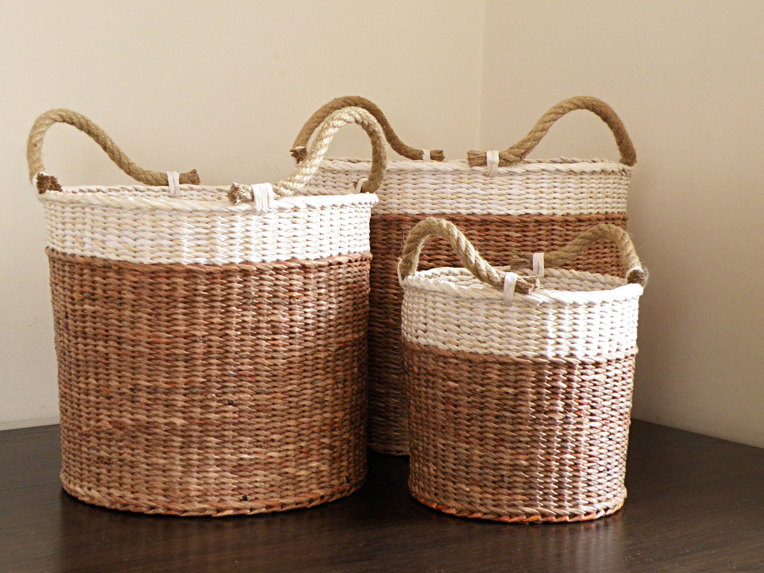 Cesta de almacenamiento tejida de dos tonos Planters cesta de | Etsy