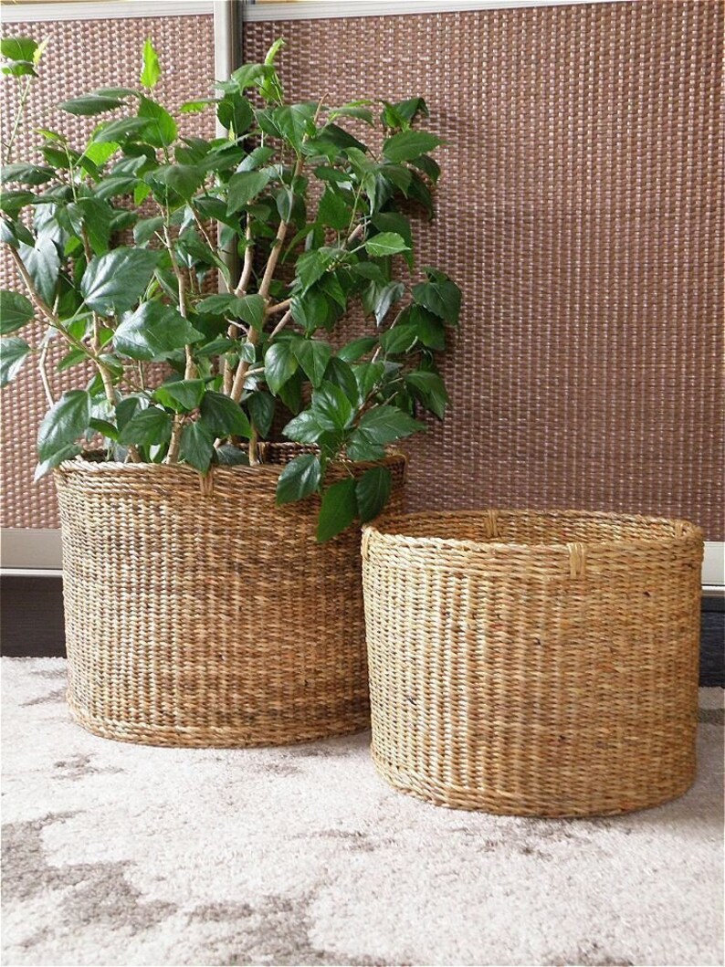 L Banana tree bark baskets Wicker brown storage basket Eco Etsy