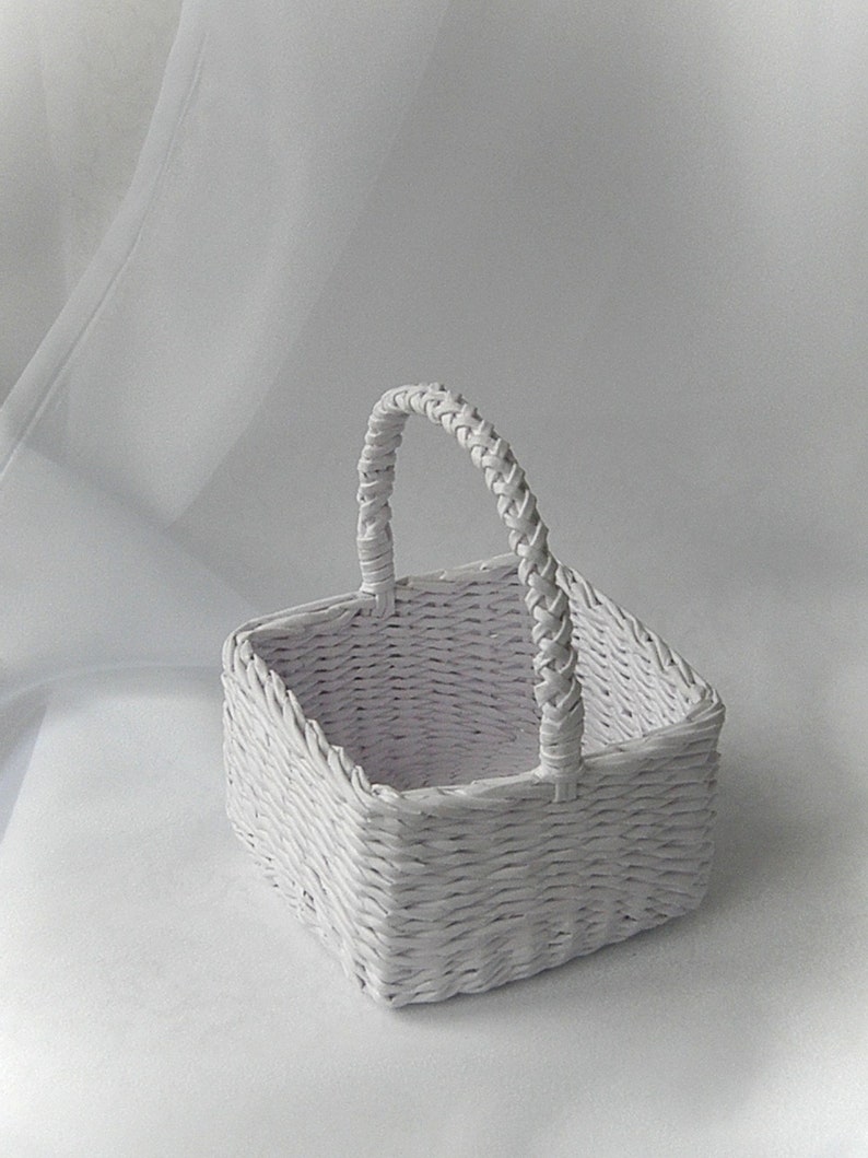 White Wedding Flower Girl Basket Square Wedding Basket With Etsy