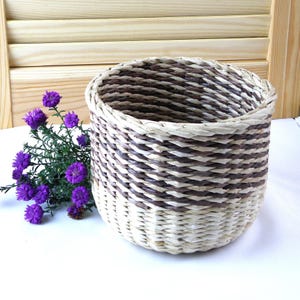 Zebra wicker planter stand basket Hamper round basket African basket planter Boho decorative houseplant basket Indoor garden decor