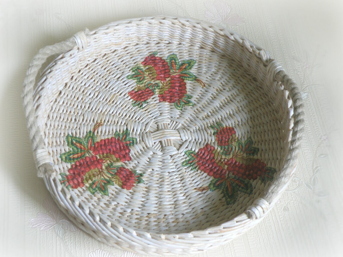 Large round wicker tray with handles Wall decor basket Etsy