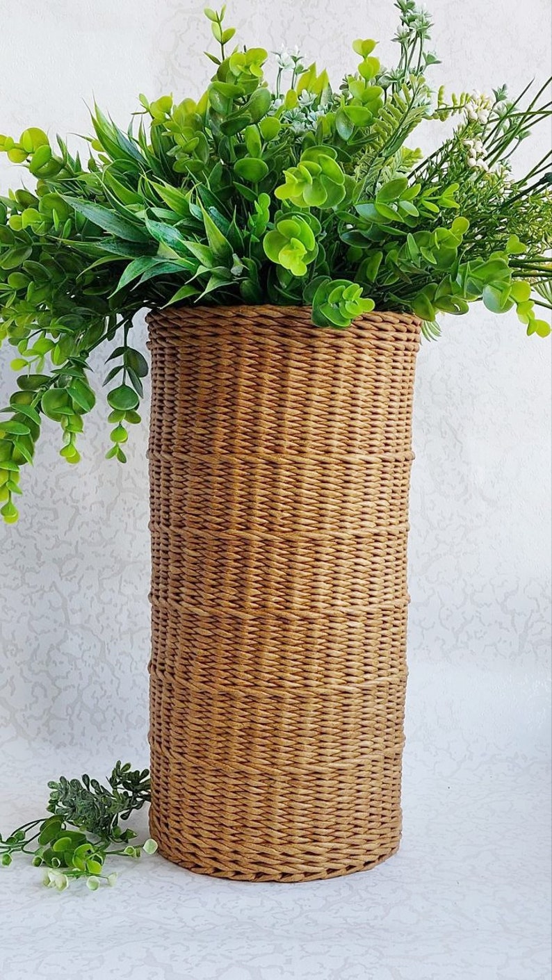 Modern style wicker floor vase for dried flowers Flowers wicker brown vases Decorative tall floor vase Rustic basket decor Country house image 8