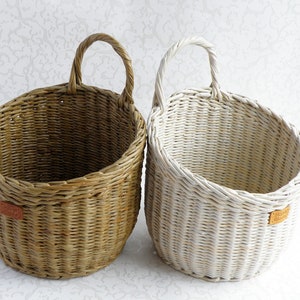 Wall hanging storage round basket Wall storage and organization Kitchen basket storage Rustic door basket Vegetable Fruit wicker baskets zdjęcie 9