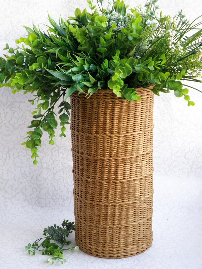 Modern style wicker floor vase for dried flowers Flowers wicker brown vases Decorative tall floor vase Rustic basket decor Country house image 1