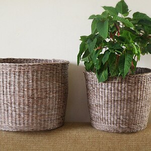 Natural woven brown storage basket Laundry wicker round basket Hamper bin Large Planter basket Banana Tree Bark Basket Waste basket Gift image 4