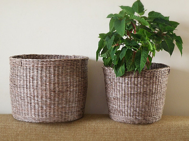 Natural woven brown storage basket Laundry wicker round basket Hamper bin Large Planter basket Banana Tree Bark Basket Waste basket Gift image 4