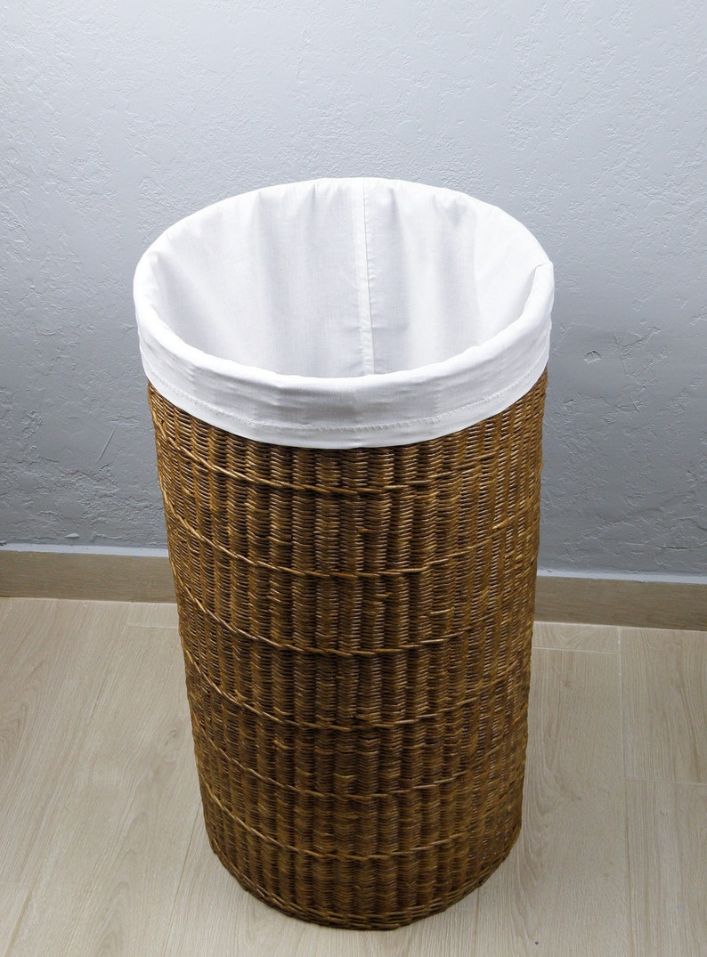 Tall Wicker Round Brown Basket With Lid Deep Laundry Basket Woven Large ...
