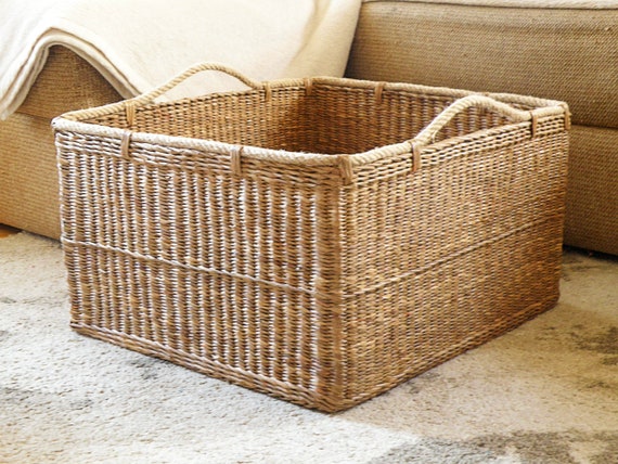 Linen Toy Laundry Large Wicker Willow Basket rectangle Storage with Handle 