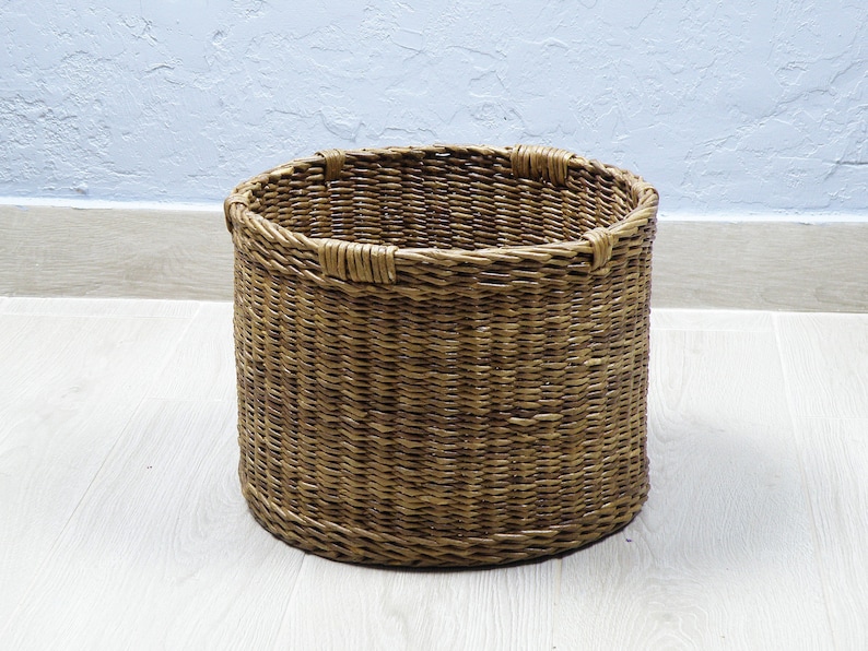 Brown Wicker Plant Pot Basket Round Storage Basket Wicker Etsy