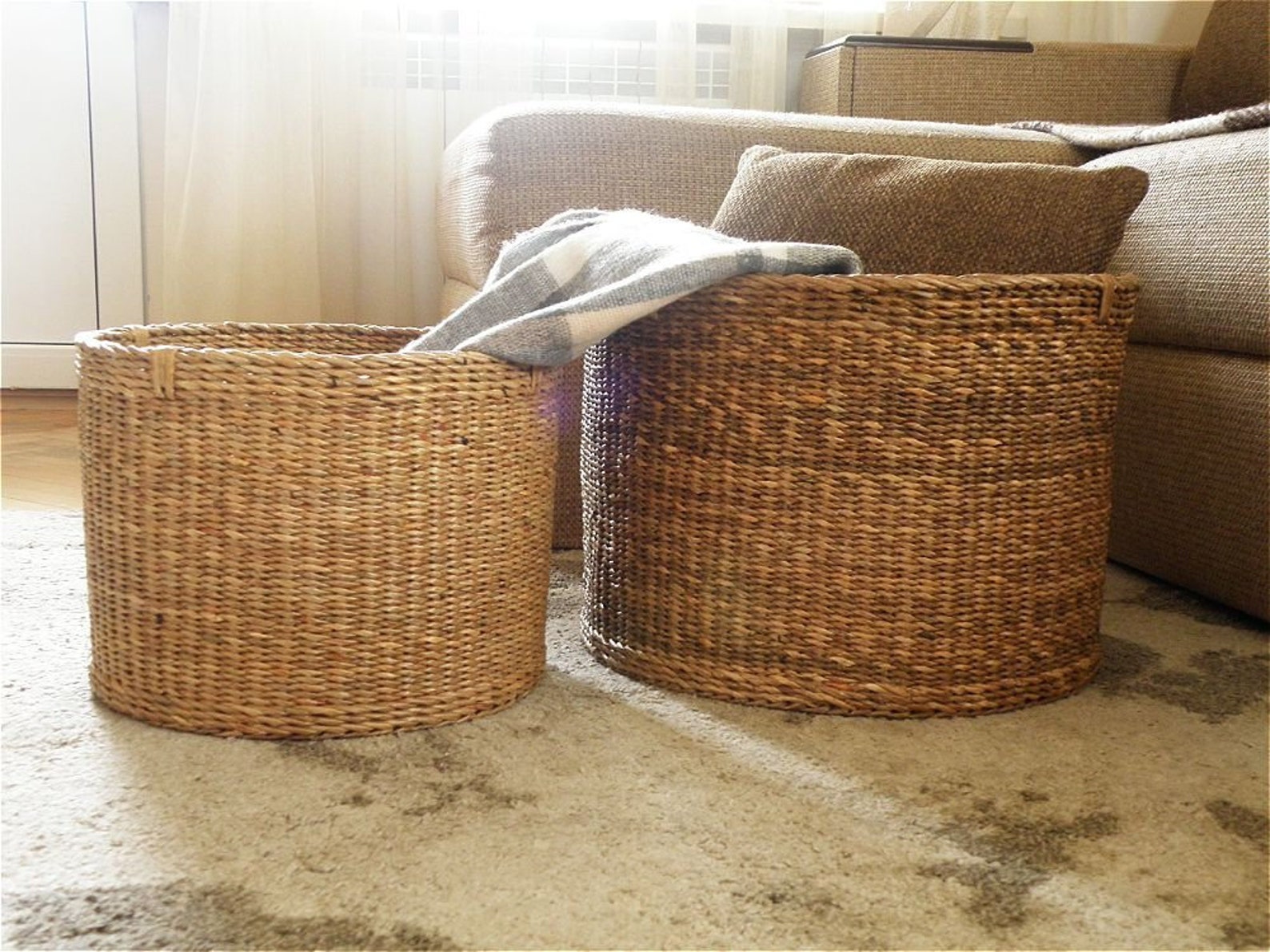 L Banana tree bark baskets Wicker brown storage basket Eco Etsy