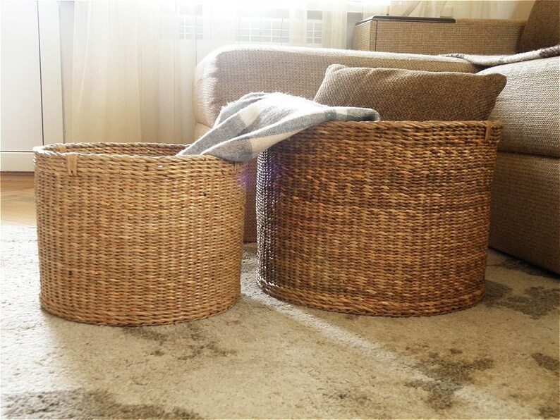 L Banana tree bark baskets Wicker brown storage basket Eco Etsy