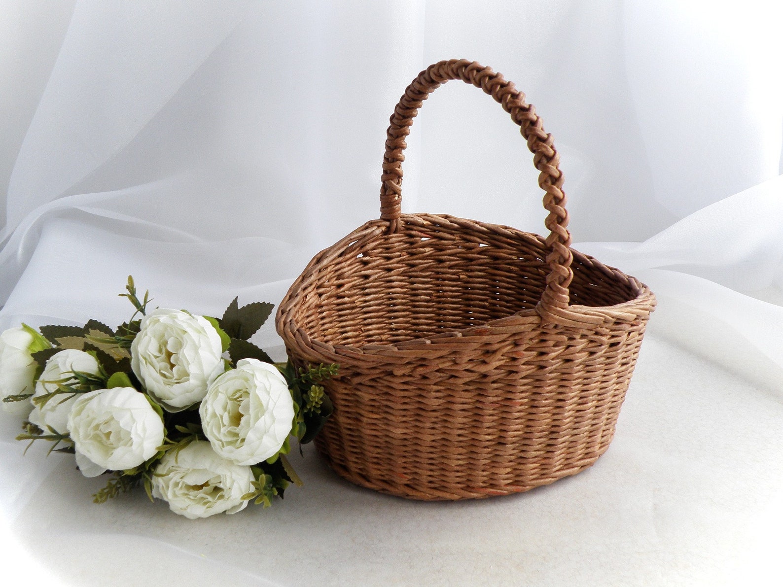 Oval Wicker Flower Girl Basket Flower Basket for a Rustic Etsy