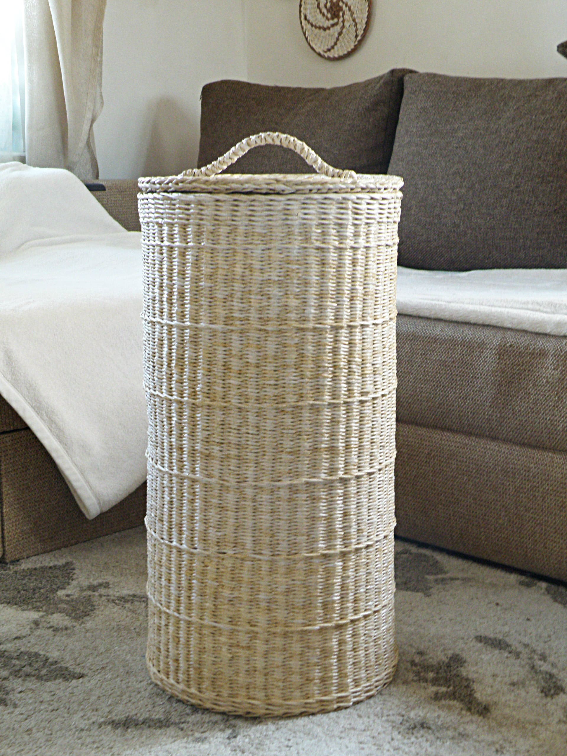 Wicker large basket with liner Tall laundry basket Storage bin Etsy