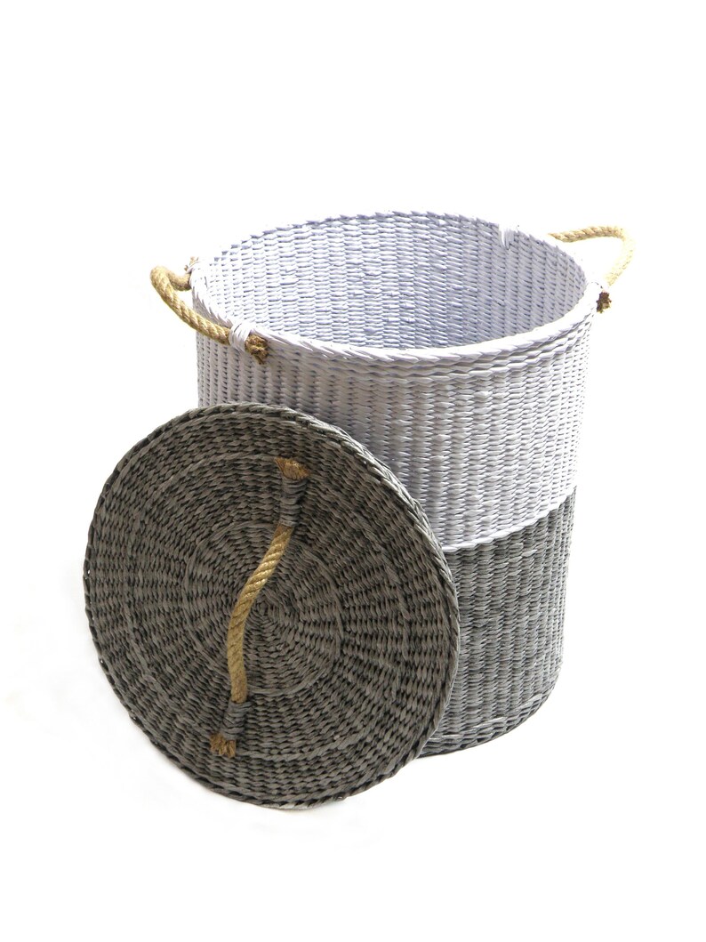Two tone woven storage basket Laundry basket Woven basket for Etsy