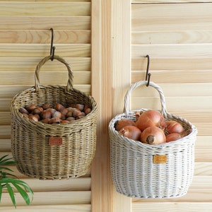 Wall hanging storage round basket Wall storage and organization Kitchen basket storage Rustic door basket Vegetable Fruit wicker baskets zdjęcie 2