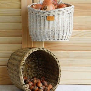 Wall hanging storage round basket Wall storage and organization Kitchen basket storage Rustic door basket Vegetable Fruit wicker baskets zdjęcie 7