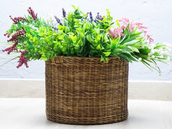 Wicker Plant Pot, Basket Plant Pot, Wicker Basket Planter, Handwoven Plant  Pot Wicker, Small Waste Bin, Rustic Plant Pot, Wicker Planter 