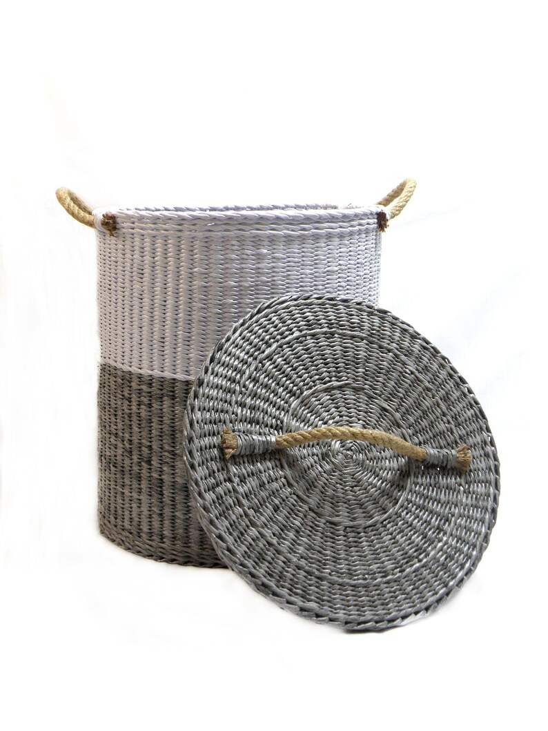 Two tone woven storage basket Laundry basket Woven basket for Etsy