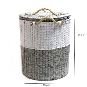 Two tone woven storage basket Laundry basket Woven basket for blanket & pillows Hamper basket Toy basket Large wicker round basket with lid