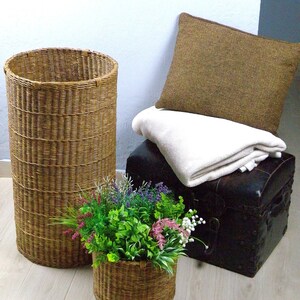 Tall Wicker Round Brown Basket With Lid Deep Laundry Basket Woven Large ...