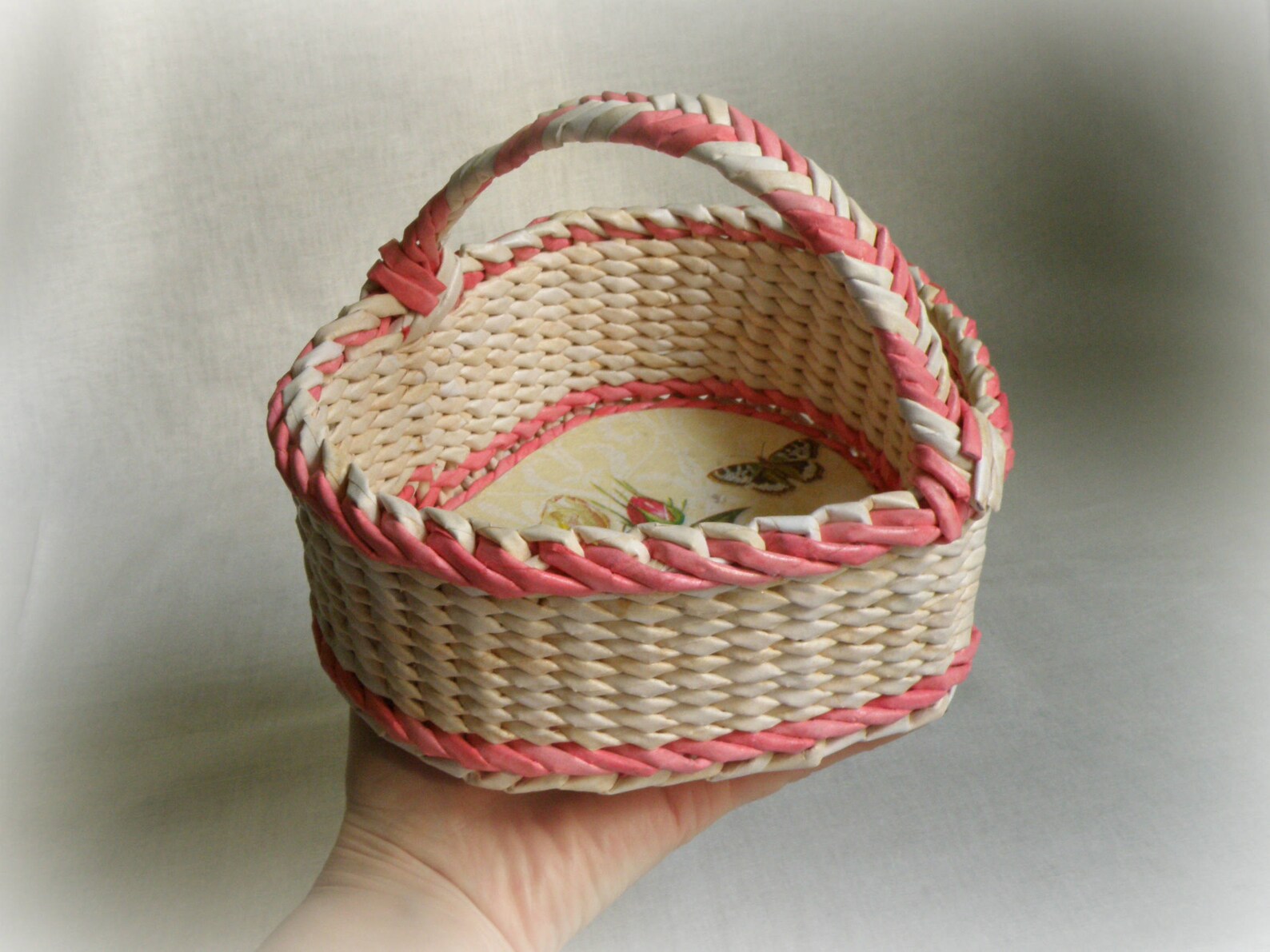 Wicker Mini Pink Baskets Heart Shape Small Basket With Handle Etsy
