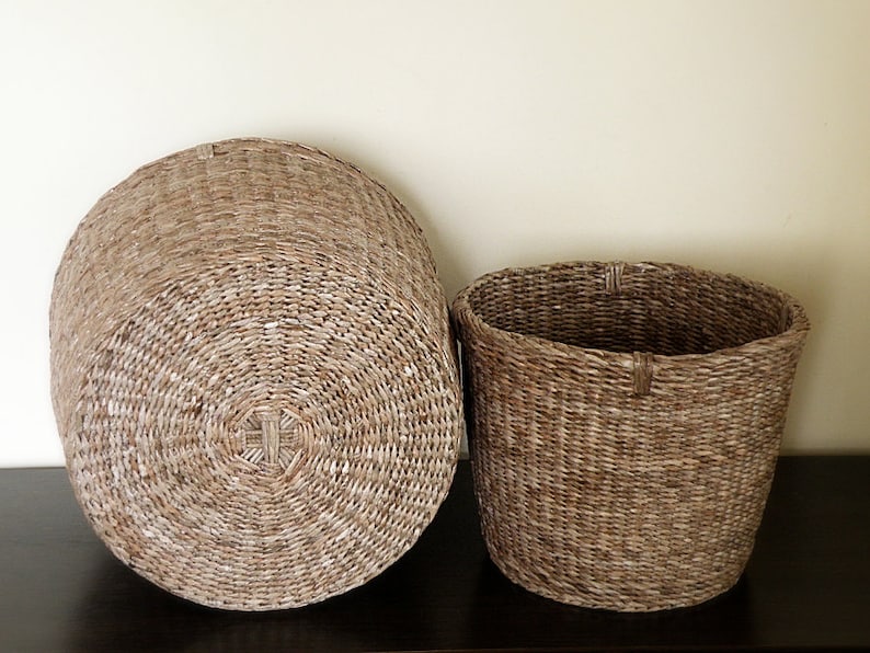 Natural woven brown storage basket Laundry wicker round basket Hamper bin Large Planter basket Banana Tree Bark Basket Waste basket Gift image 10