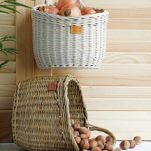 Wall hanging storage round basket Wall storage and organization Kitchen basket storage Rustic door basket Vegetable Fruit wicker baskets zdjęcie 6