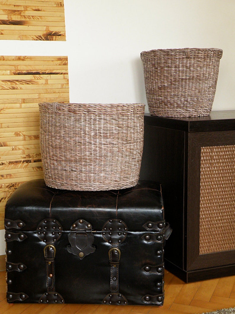 Natural woven brown storage basket Laundry wicker round basket Hamper bin Large Planter basket Banana Tree Bark Basket Waste basket Gift image 6