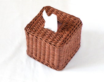 Square Tissue Box Cover Brown Wicker Tissue Box Country Rustic Tissue Box Cover Woven Tissue Dispenser Handmade Tissue Box Holder