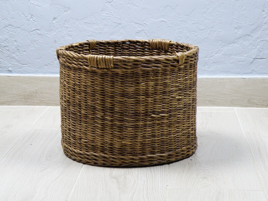 Brown Wicker Plant Pot Basket Round Storage Basket Wicker Etsy