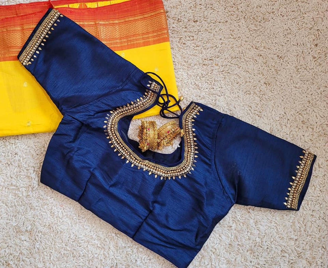 navy blue blouse aari work