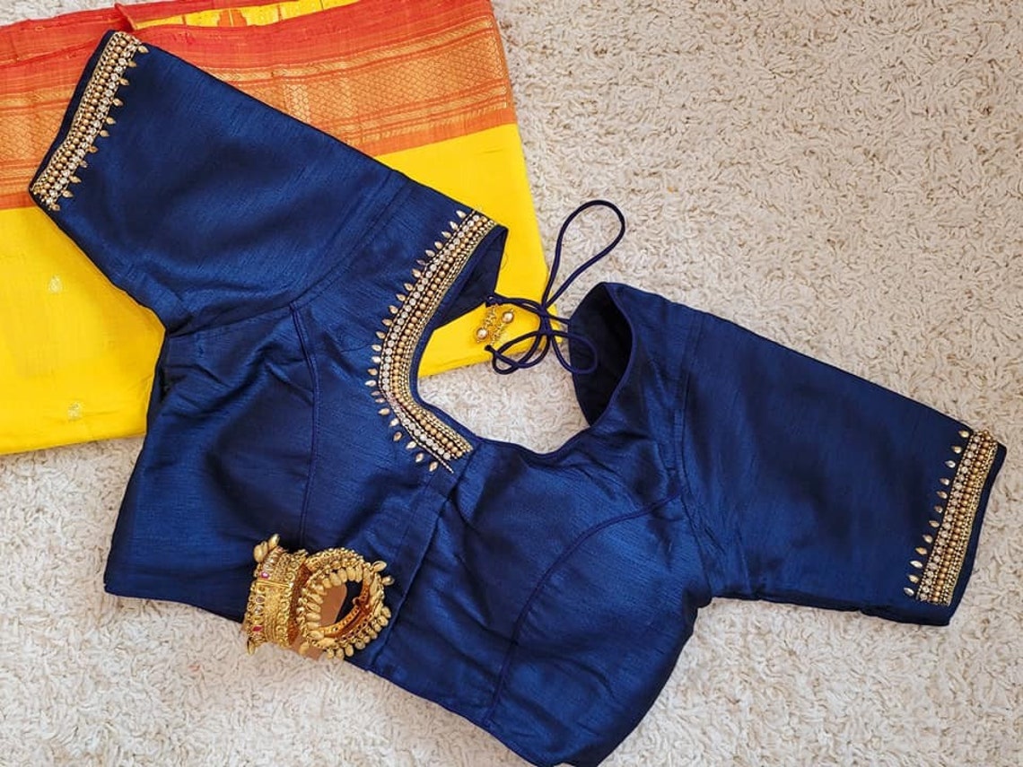 navy blue blouse aari work
